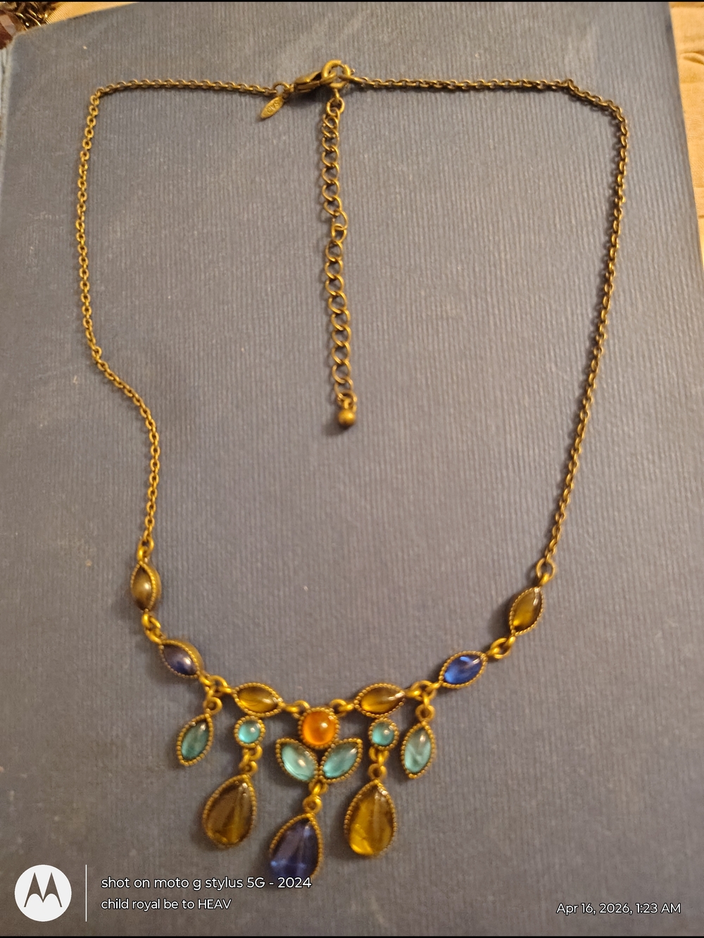 Boho Multicolor Teardrop Pendant Necklace - Gold Tone Avon